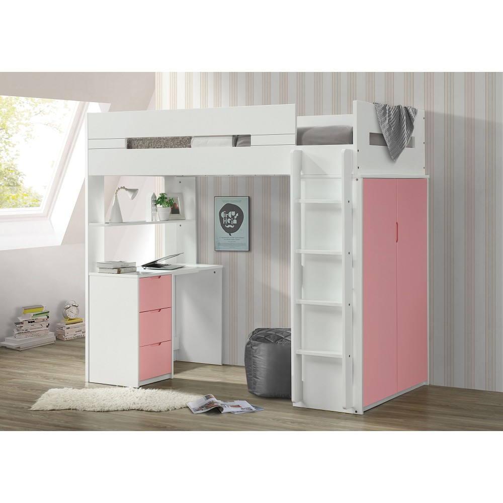 ACME Nerice Loft Bed in White  Pink-Boyel Living